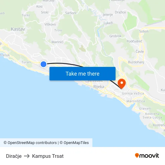 Diračje to Kampus Trsat map