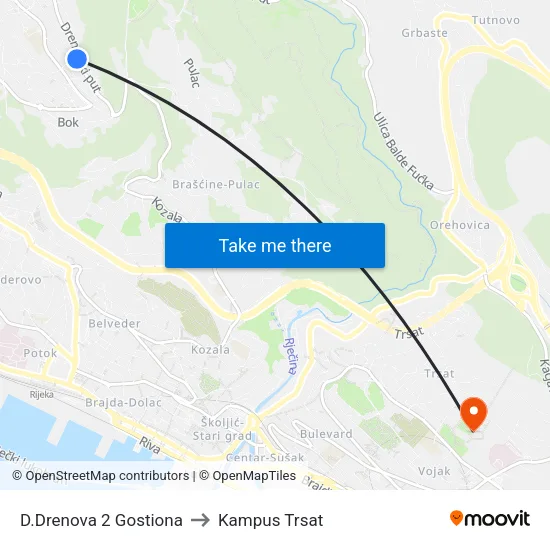 D.Drenova 2 Gostiona to Kampus Trsat map