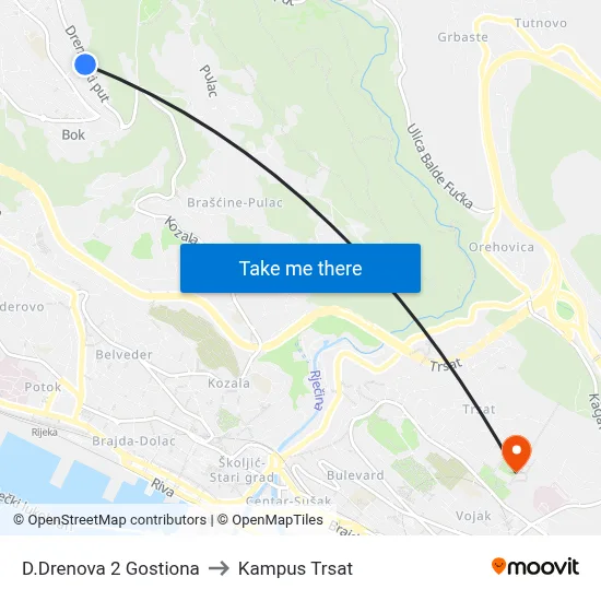 D.Drenova 2 Gostiona to Kampus Trsat map