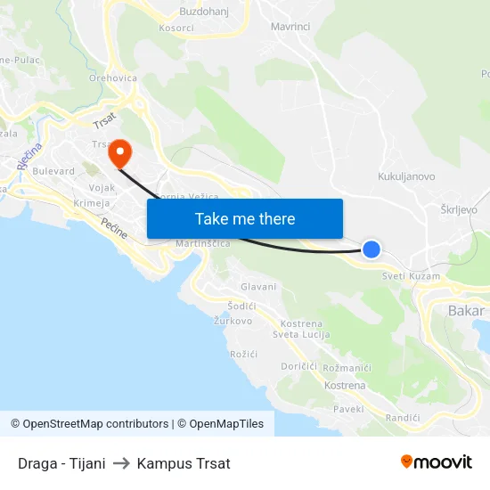 Draga - Tijani to Kampus Trsat map