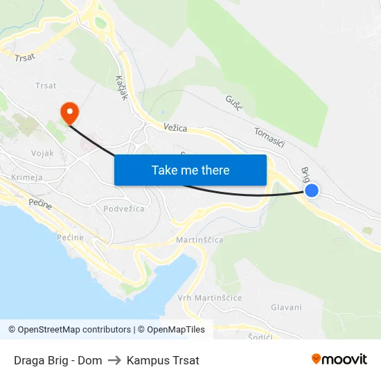 Draga Brig - Dom to Kampus Trsat map