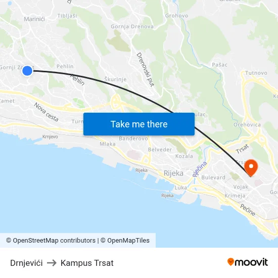 Drnjevići to Kampus Trsat map