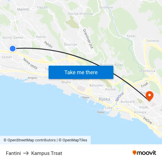 Fantini to Kampus Trsat map