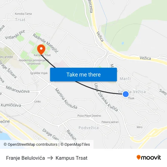 Franje Belulovića to Kampus Trsat map