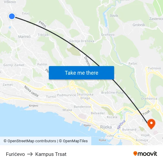 Furićevo to Kampus Trsat map