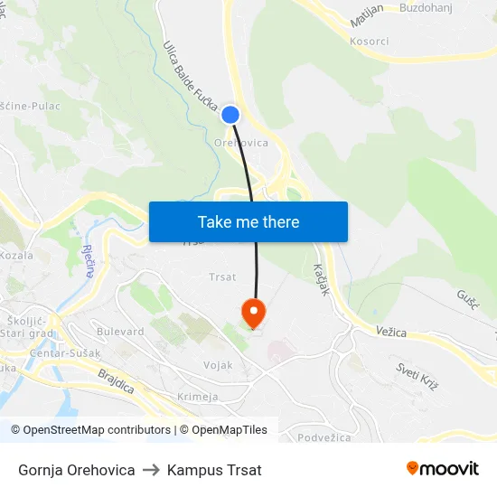 Gornja Orehovica to Kampus Trsat map