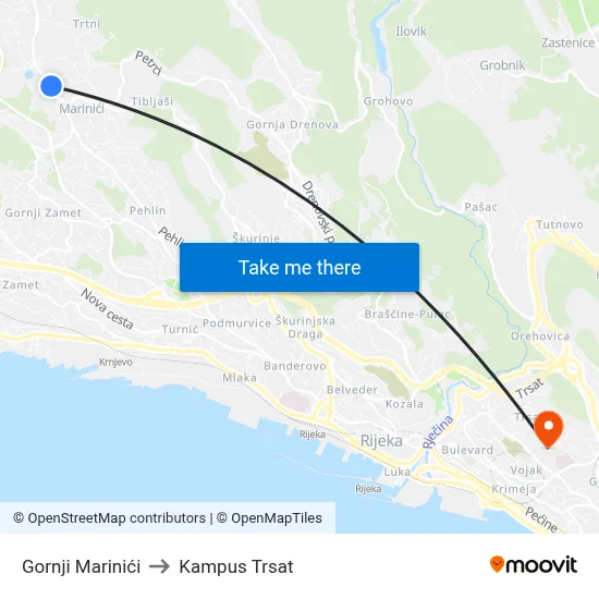 Gornji Marinići to Kampus Trsat map