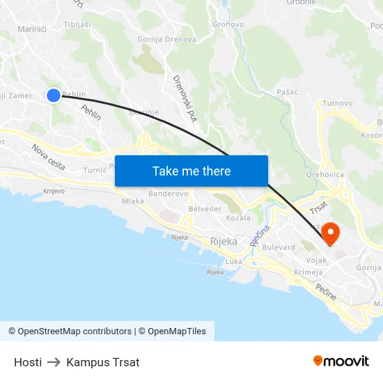 Hosti to Kampus Trsat map