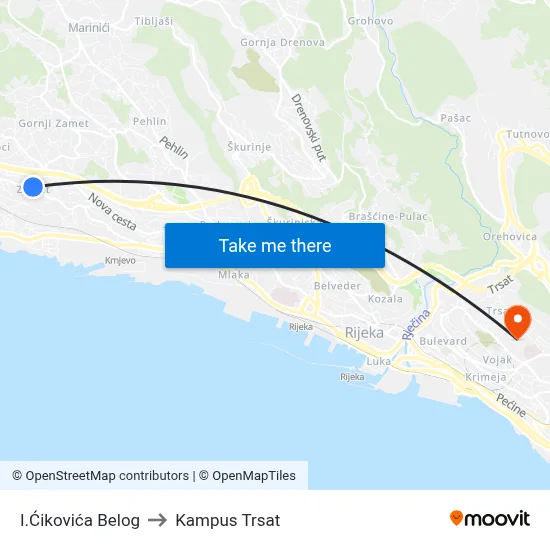 I.Ćikovića Belog to Kampus Trsat map