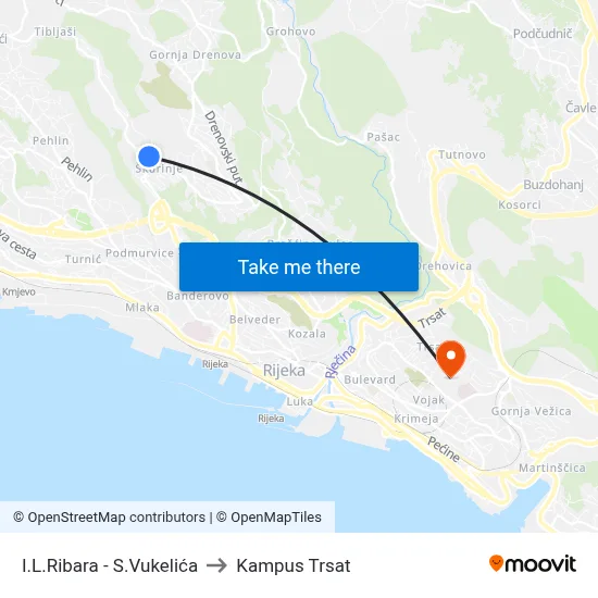 I.L.Ribara - S.Vukelića to Kampus Trsat map
