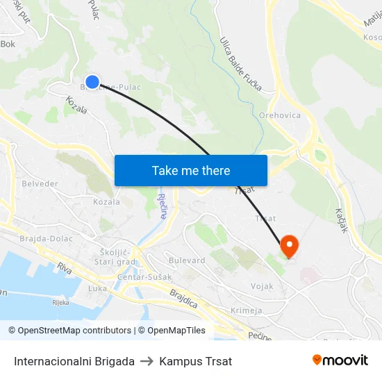Internacionalni Brigada to Kampus Trsat map