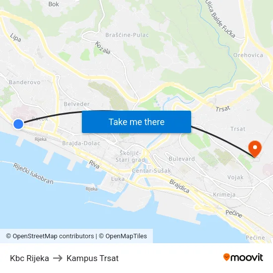 Kbc Rijeka to Kampus Trsat map