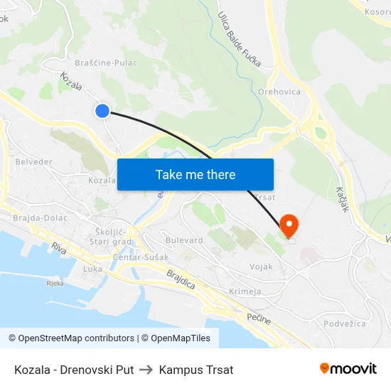 Kozala - Drenovski Put to Kampus Trsat map
