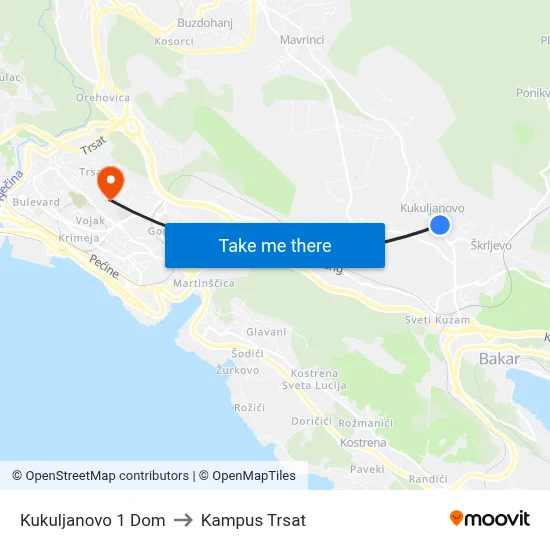 Kukuljanovo 1 Dom to Kampus Trsat map