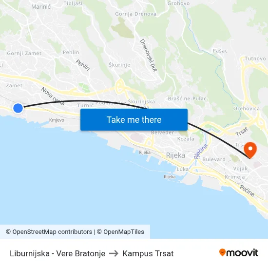 Liburnijska - Vere Bratonje to Kampus Trsat map