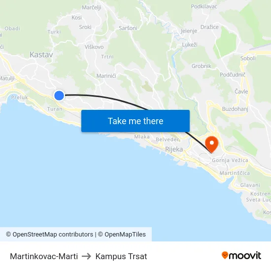 Martinkovac-Marti to Kampus Trsat map