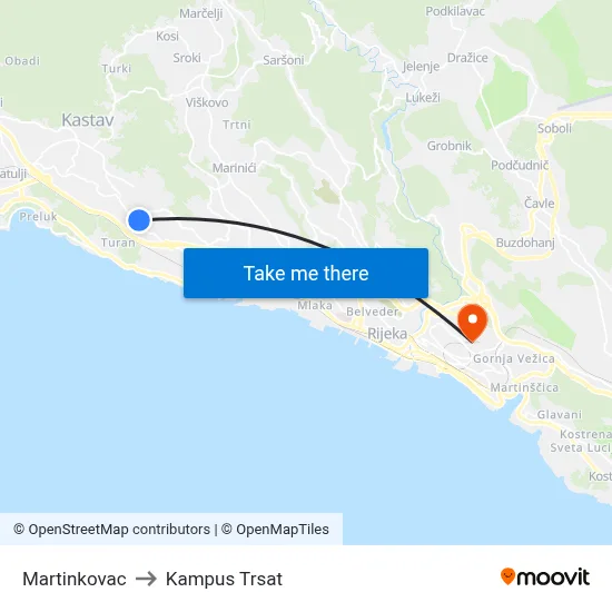 Martinkovac to Kampus Trsat map