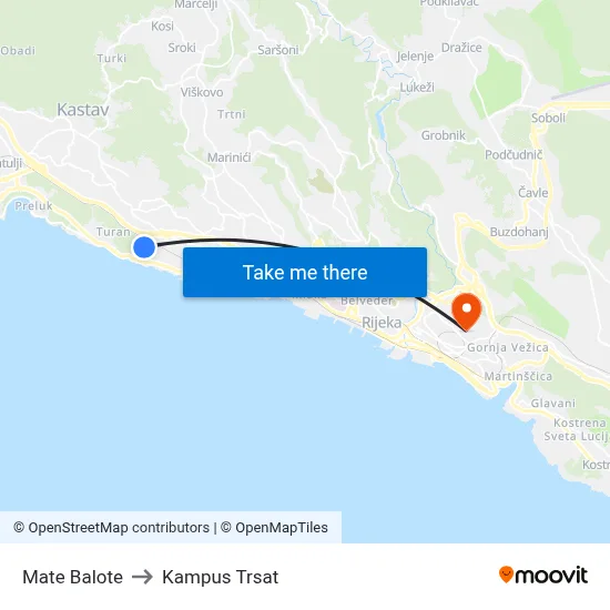 Mate Balote to Kampus Trsat map