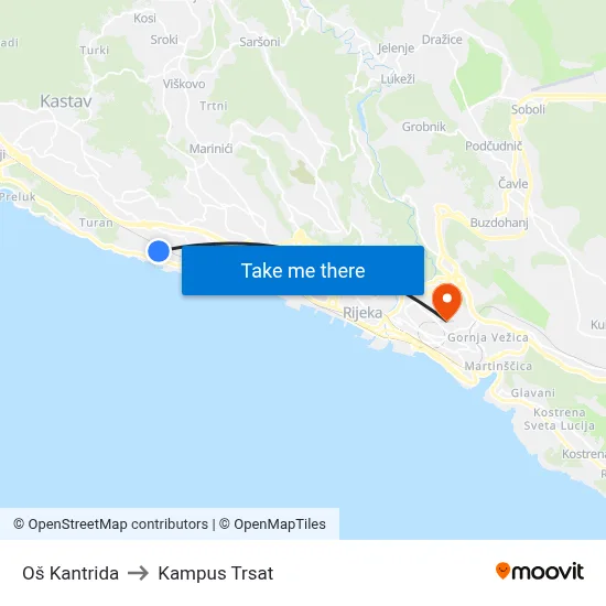 Oš Kantrida to Kampus Trsat map