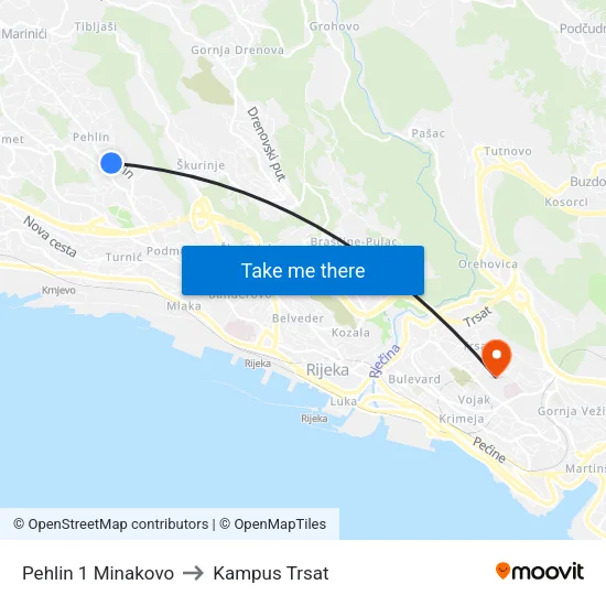 Pehlin 1 Minakovo to Kampus Trsat map