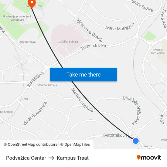 Podvežica  Centar to Kampus Trsat map