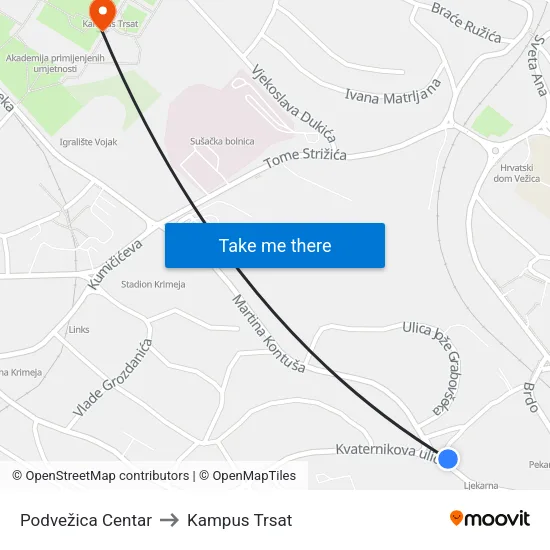 Podvežica  Centar to Kampus Trsat map