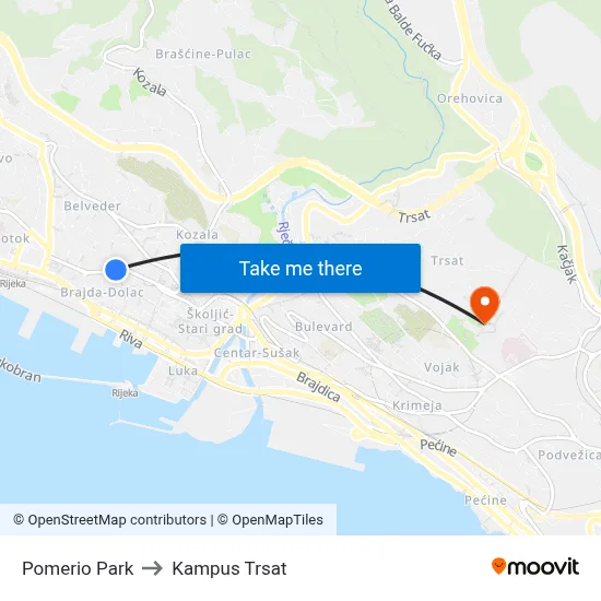 Pomerio Park to Kampus Trsat map