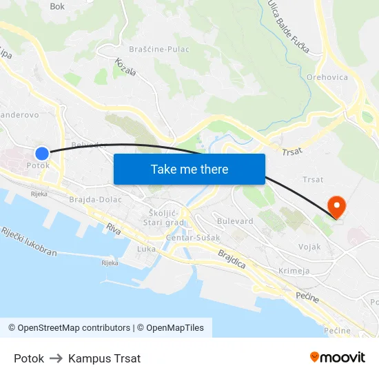 Potok to Kampus Trsat map