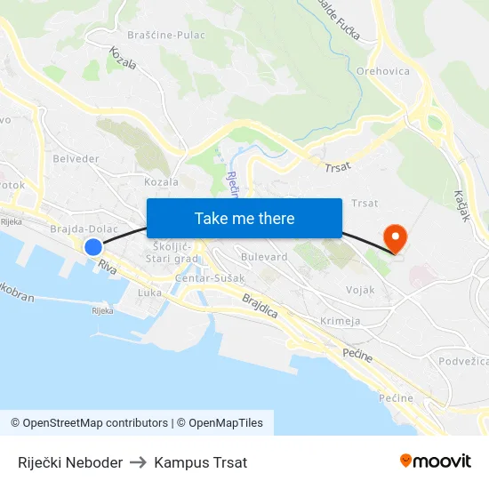Riječki Neboder to Kampus Trsat map