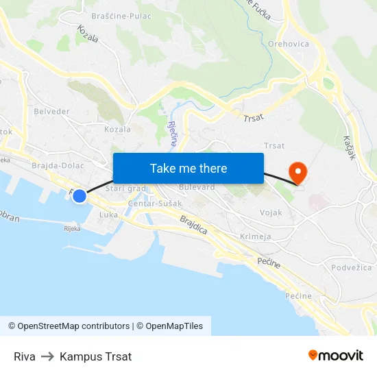 Riva to Kampus Trsat map