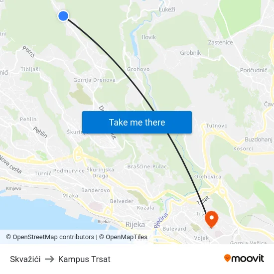 Skvažići to Kampus Trsat map