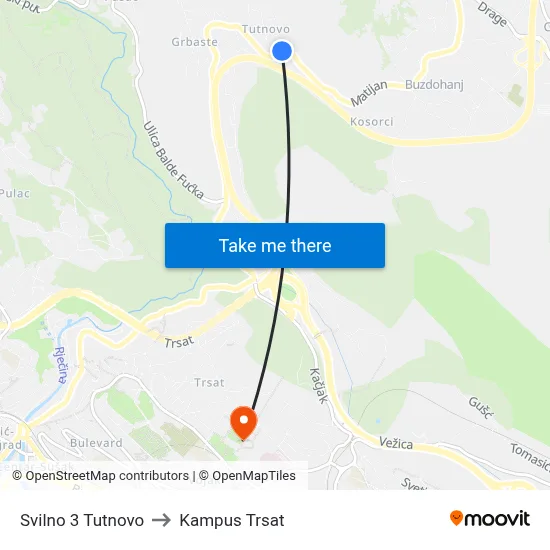 Svilno 3 Tutnovo to Kampus Trsat map