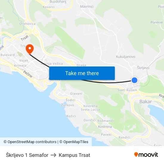 Škrljevo 1 Semafor to Kampus Trsat map