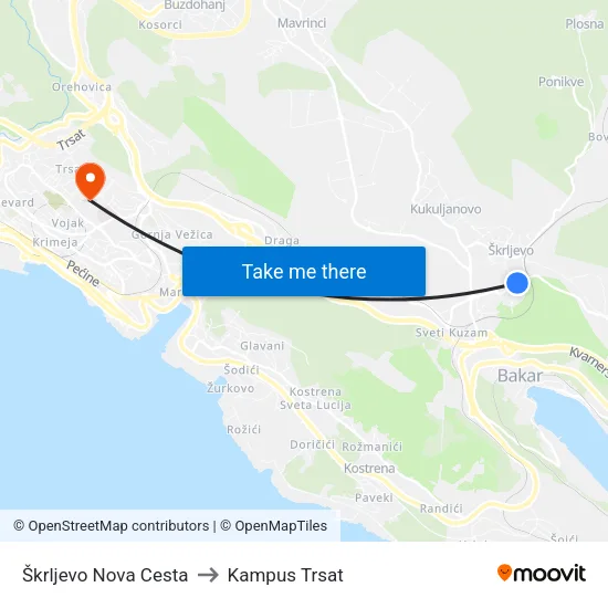 Škrljevo Nova Cesta to Kampus Trsat map