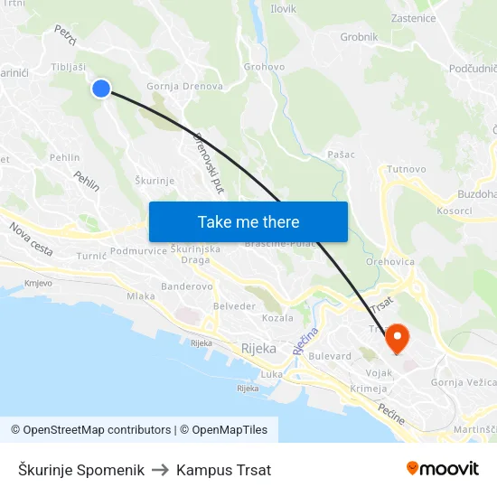 Škurinje Spomenik to Kampus Trsat map