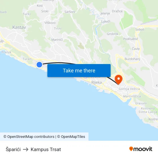 Šparići to Kampus Trsat map