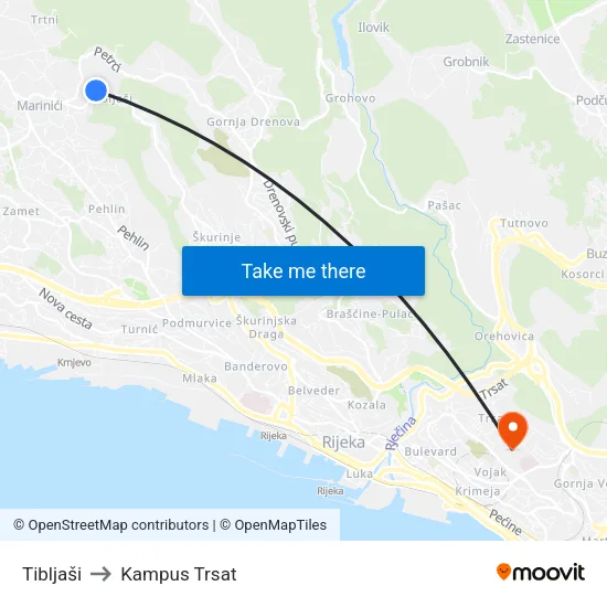 Tibljaši to Kampus Trsat map