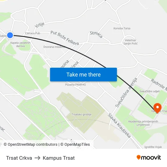 Trsat Crkva to Kampus Trsat map