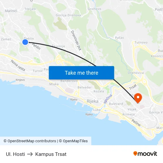Ul. Hosti to Kampus Trsat map