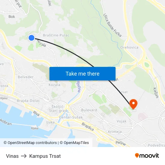 Vinas to Kampus Trsat map