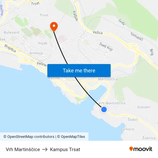 Vrh Martinščice to Kampus Trsat map