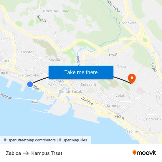 Žabica to Kampus Trsat map