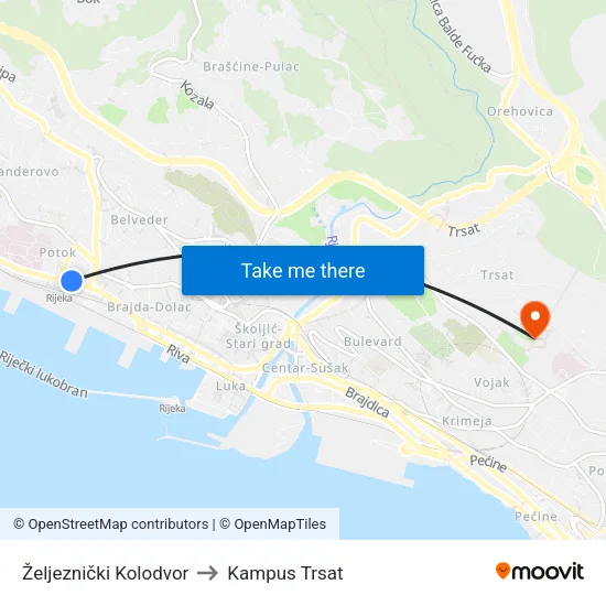 Željeznički Kolodvor to Kampus Trsat map