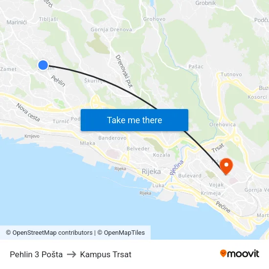 Pehlin 3 Pošta to Kampus Trsat map