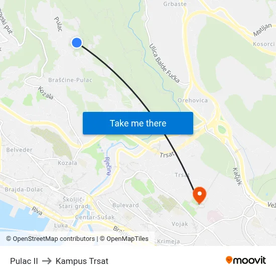 Pulac II to Kampus Trsat map