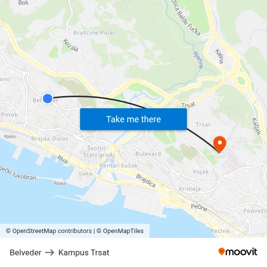 Belveder to Kampus Trsat map