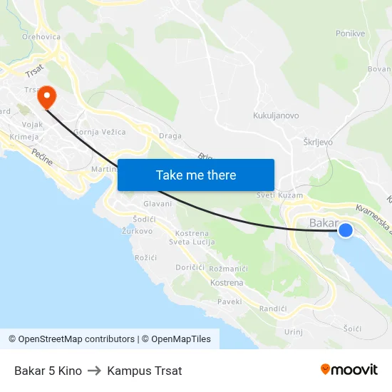 Bakar 5 Kino to Kampus Trsat map