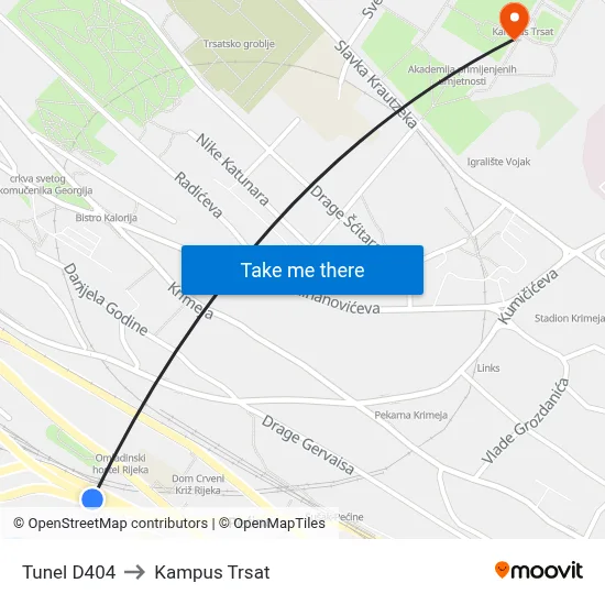 Tunel D404 to Kampus Trsat map