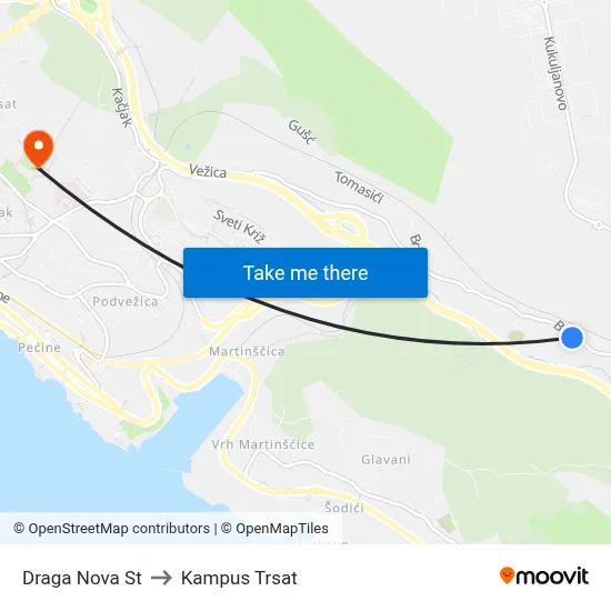 Draga Nova St to Kampus Trsat map
