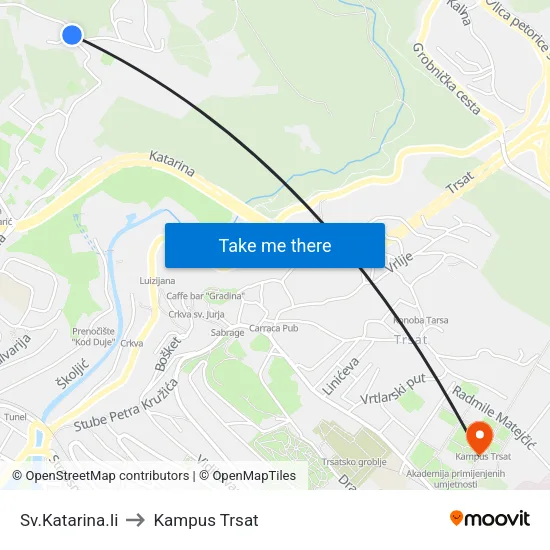 Sv.Katarina.Ii to Kampus Trsat map